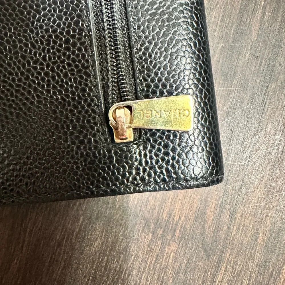 CHANEL Black Textured Leather Wallet